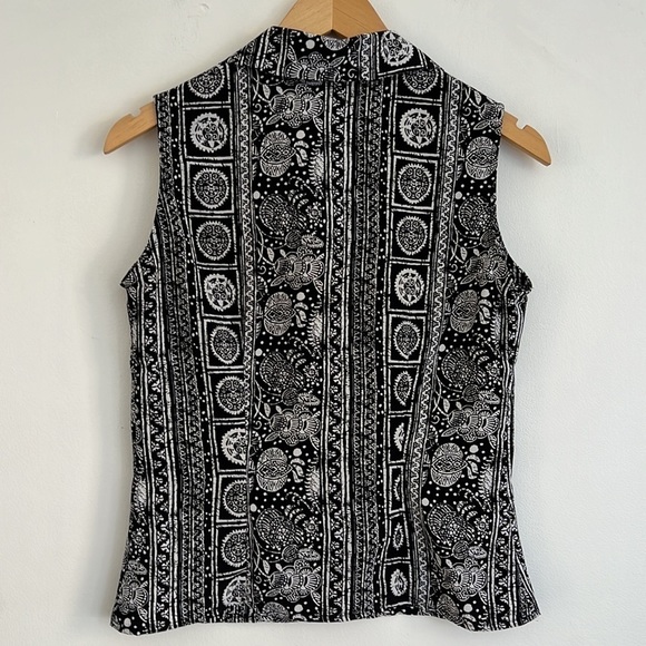 SUZY Shier Two Piece Sleeveless Blouse Long Wrap Skirt Black White - Picture 6 of 14